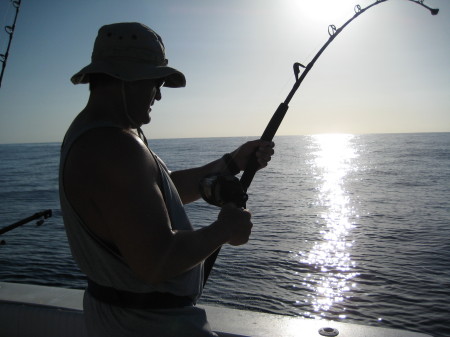 Bruce bringing in a 400lb marlin off St John