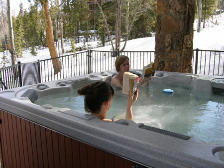 R&R - Reading & Relaxing in the hot tub.