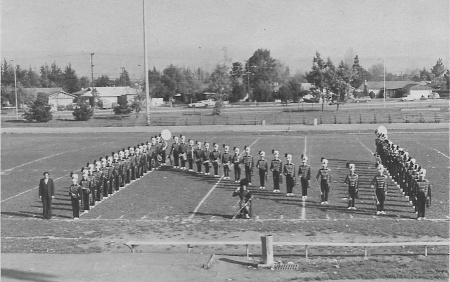 Marching band on football field - yrbook shot