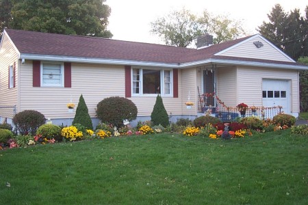 Our home with the fall landscaping