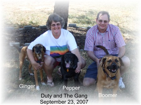 Ken and I with Boomer, Ginger and Pepper