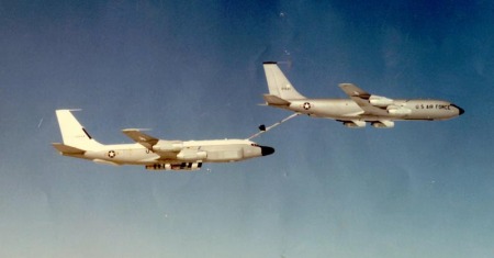 RC-135W being refueled by a KC-135 tanker.