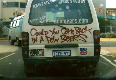 Funny saying on the back of a car in Melbourne