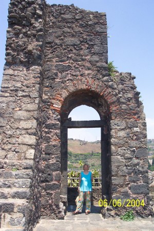 Karen in a castle ruin in Sicily