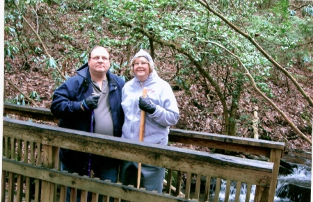 Dan and Mariea crossing a swinging bridge