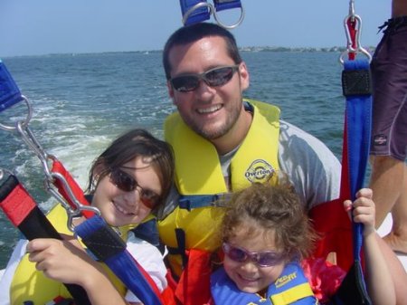 My son John parasailing with my granddaughters