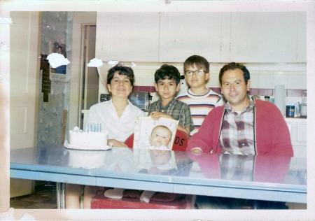 family shot in the kitchen