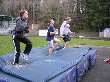 Drilling on the old high jump mats