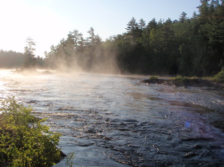 Morning mist Maligne River Canada