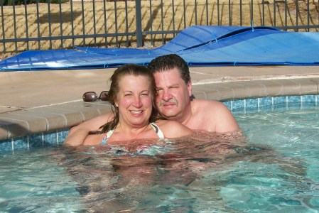 Susan & me in the hot tub at her place