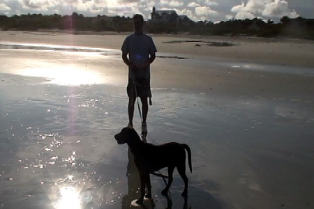 Dustin & Stu on the beach at dusk.