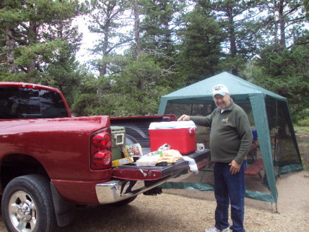 LARRY SETTING UP CAMP