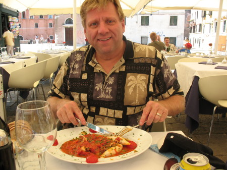 Edward in Venice eating seafood