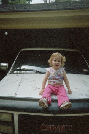 Lorelei on Daddy's truck hood