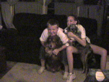 son Josh, Daughter Ashley and the dogs