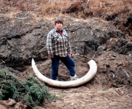 Betsy with wolly mammoth tusk