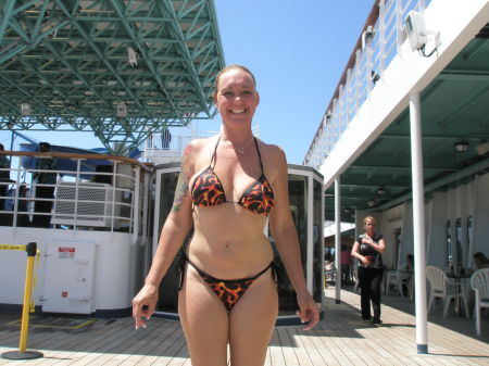 Kathy poolside on cruise