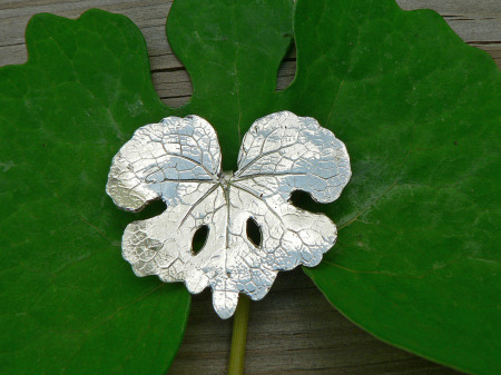 Spring Bloodroot Leaf in Fine Silver Pendant