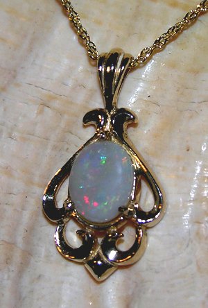 Fiery Australian Opal 14k gold chain and penda