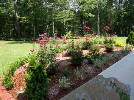 One of two flower beds installed this spring.