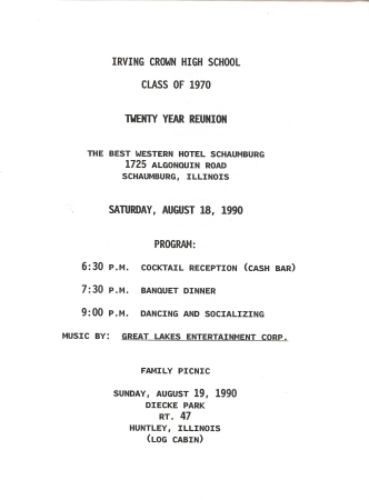 Program Page from 20 Year reunion