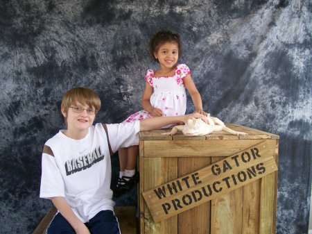 Damon and Jaden with an Albino Alligator