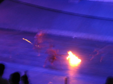 Mayan Hockey with a flamming rock