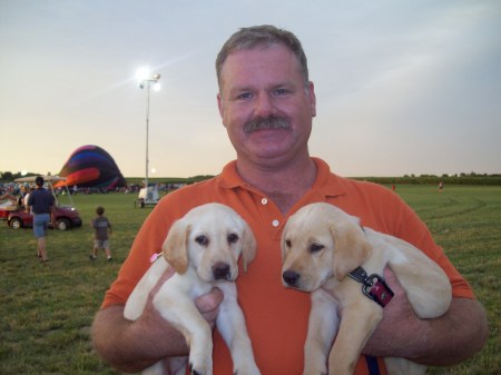 my husband Keith with the dogs
