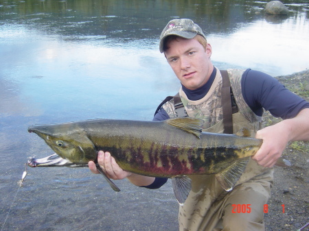 My son David With a chum salmon from 2005 trip