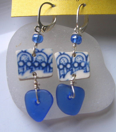 Pottery and Beachglass earrings by me!