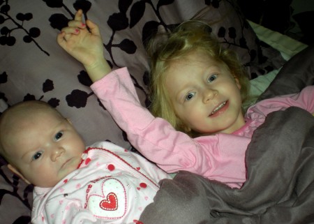 haylen and lilly in my bed Love my grand babys