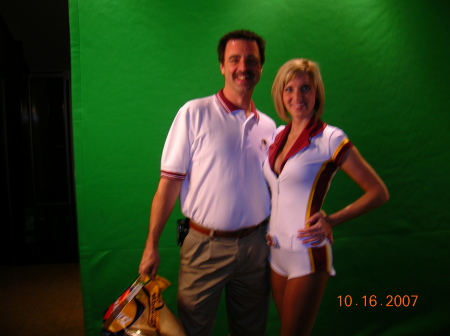 Doug "visiting" with the Skins cheerleaders.