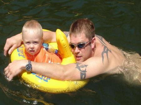 dominick and  dad swiming