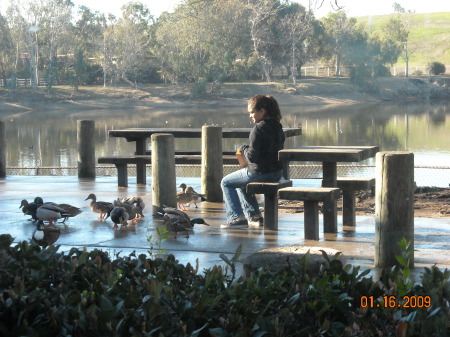 Miquela feeding the birds