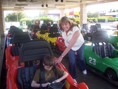 Mom and son Jack at Go Carts