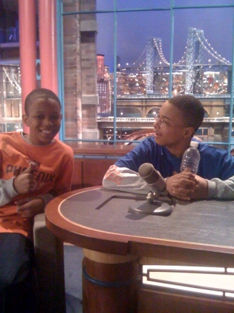 Jaelin & his friend on the Letterman Show set