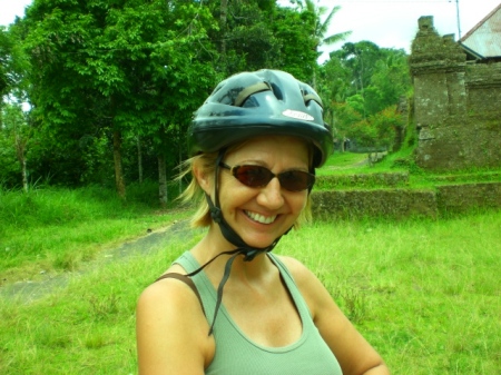 Charlie cycling from the Volcano in Bali