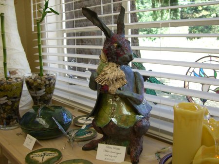 raku rabbit sculpture by pamela
