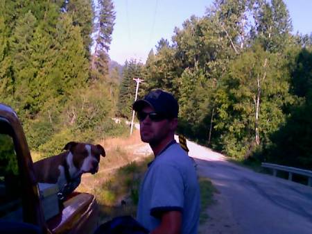 Son Jesse with dog camping