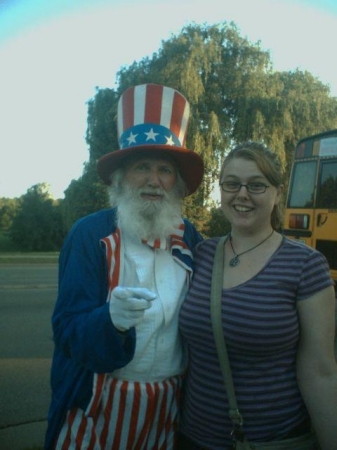 My daughter Kayla with Uncle Sam in Madison, W