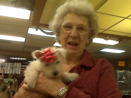 Craig's Mom with her Christmas puppy