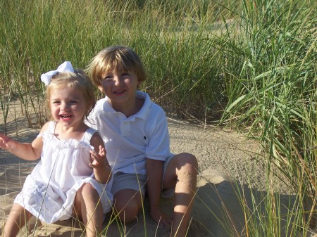 Grandkids Evan & Laura in our backyard 2008