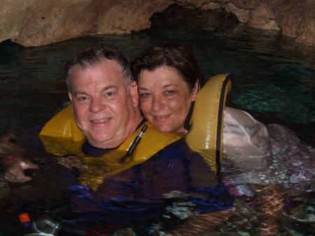 Snorkling in a Cenote with my hubby