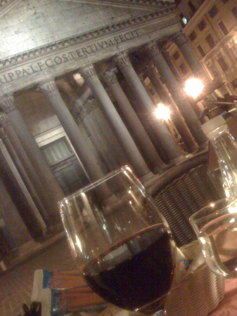 The Roman Pantheon thru glass of wine