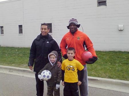 My son and his buddy at soccer clinic
