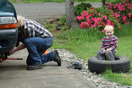 Grandson Jack helping his dad 2008