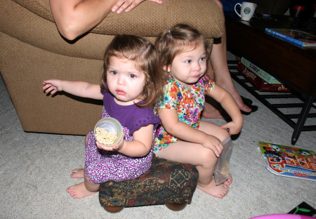 Zoe & Stevie at G-Ma's enjoying Cheerios