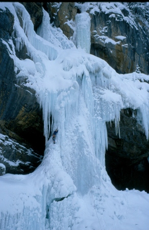 Ice climbing on Panther Falls -  1985