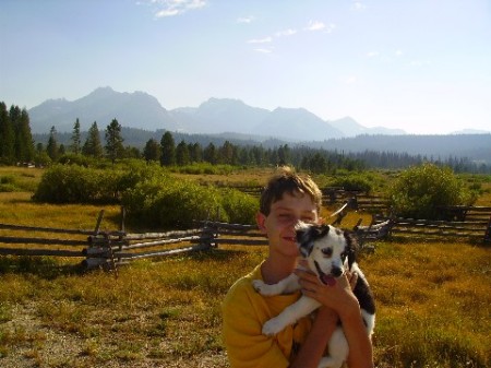 My nephew in front of the Sawtooth Mts