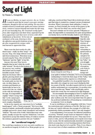 Exceptional Parent Magazine article, page 1